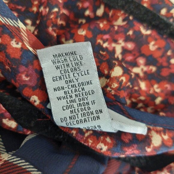 Catherines Women's Plaid Print Georgette Peasant Red Blue Blouse Top Plus Sz OX - Picture 8 of 8